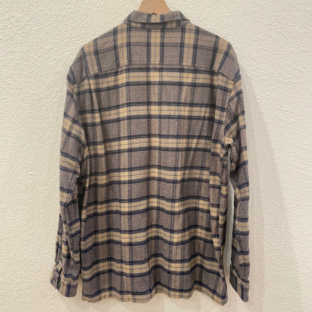 Patagonia Mens XL Organic Cotton Long Sleeve Plaid Flannel Shirt Brown Tan Navy - Picture 5 of 8